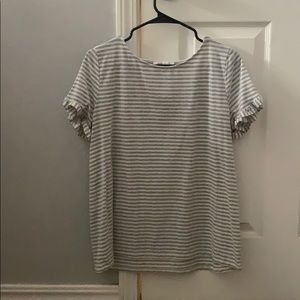 Grey and white dressy t-shirt-ruffles on sleeves